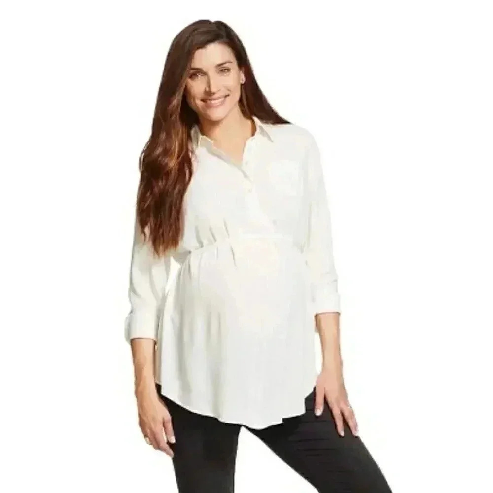 5/$20 LIZ‎ LANGE maternity button down cream tunic